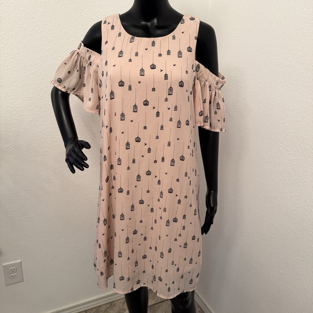 City Street Pink Cold Shoulder Dress Bird Cage Print Womens Size 12